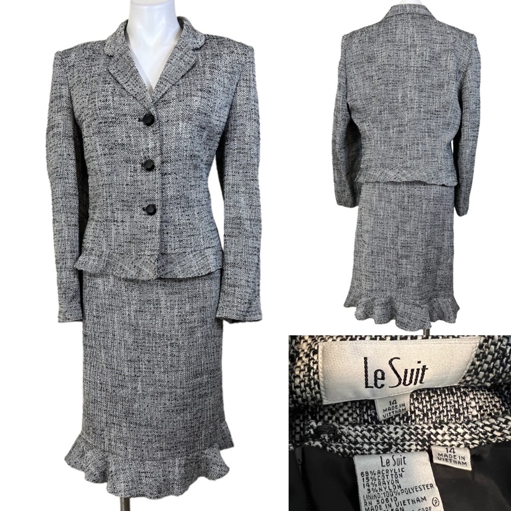 Le Suit plus size 14 gray black skirt suit